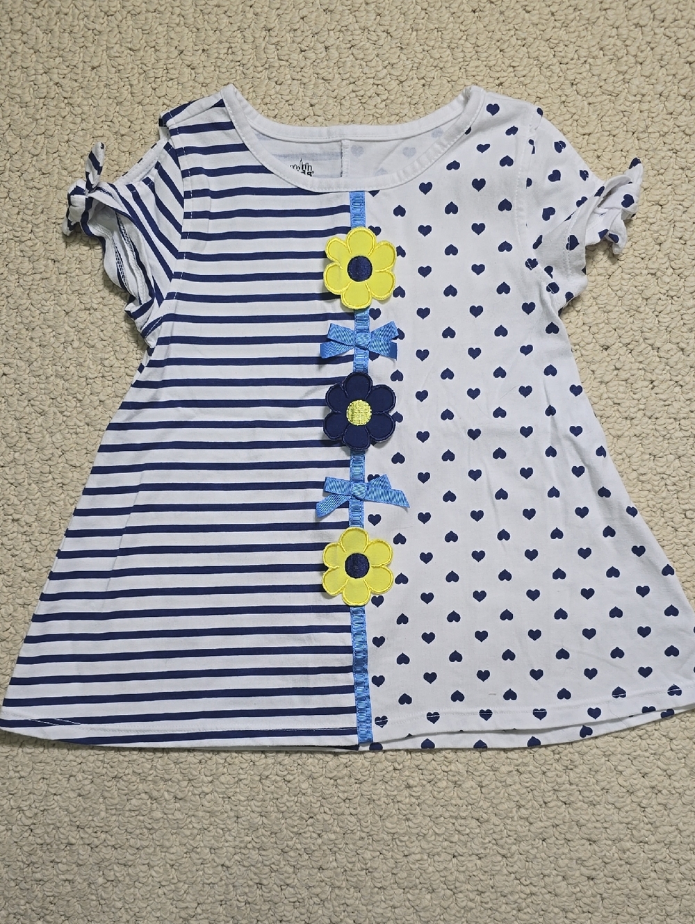 🌸3/$30🌸 4T Blue & White Heart-Print Striped Girls' Top with Flower Trim